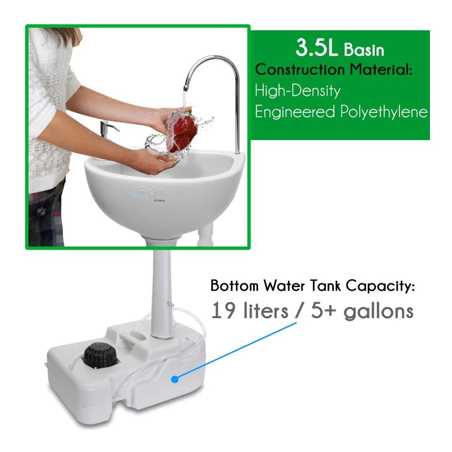 SereneLife Portable Hand Wash Sink Stand Water Faucet Washing Station (Open Box)
