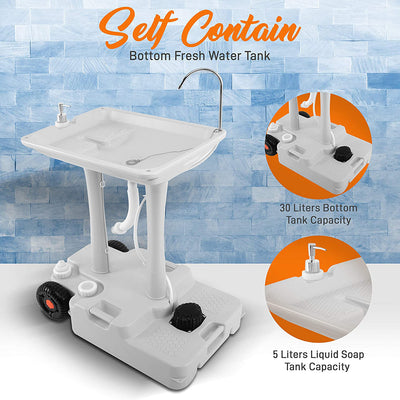 SereneLife SLCASN25 Wheeled Mobile Foot Pump Hand Washing Stand Faucet Station