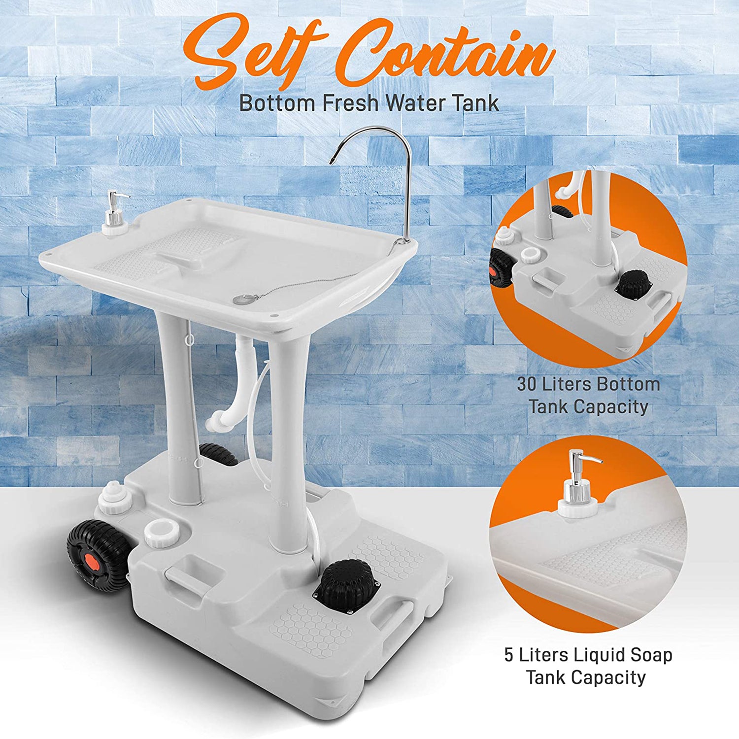 SereneLife Wheeled Mobile Foot Pump Hand Washing Stand Faucet Station (2 Pack)