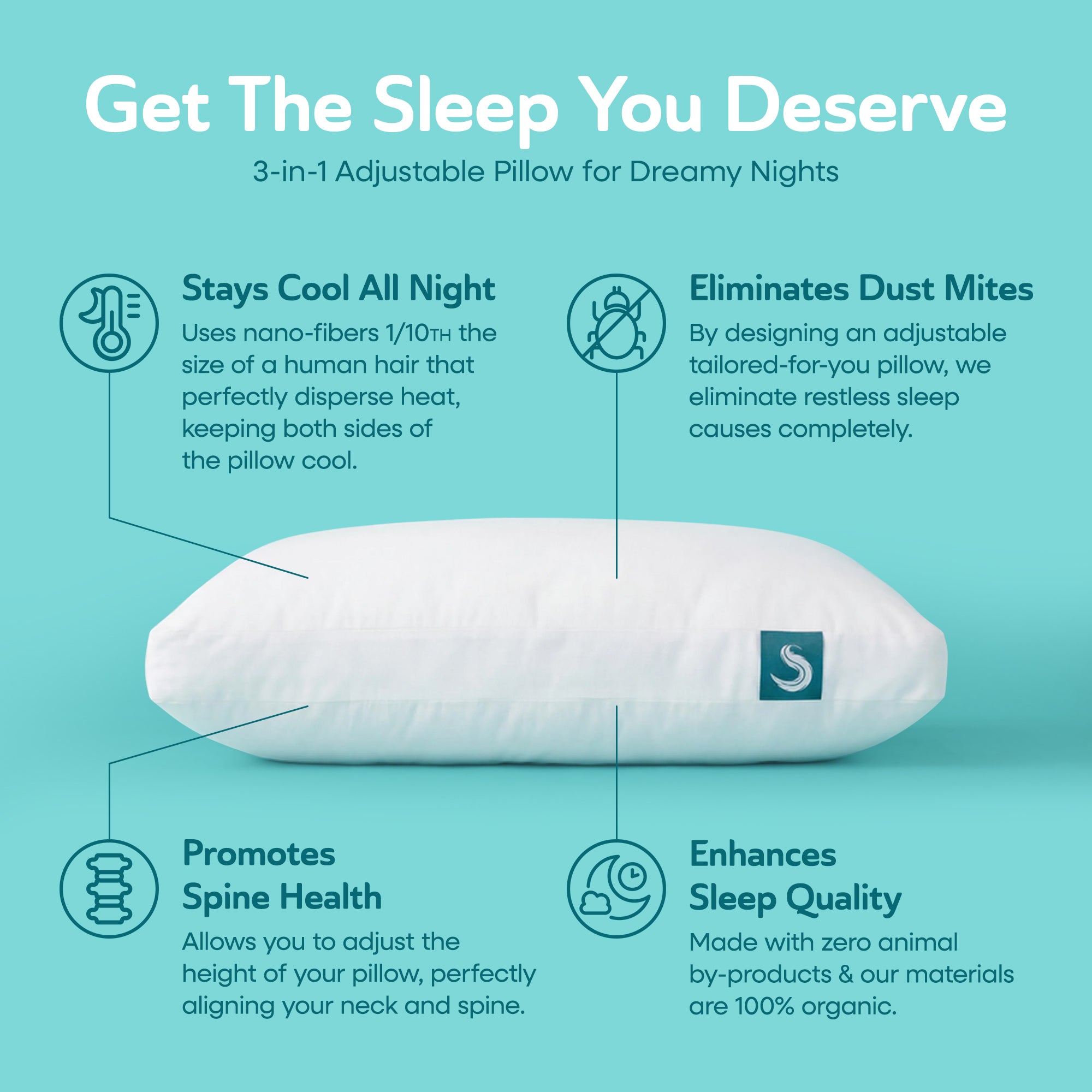Sleepgram Bed Support Sleeping Pillow with Cover, Queen Size, White (2 Pack)