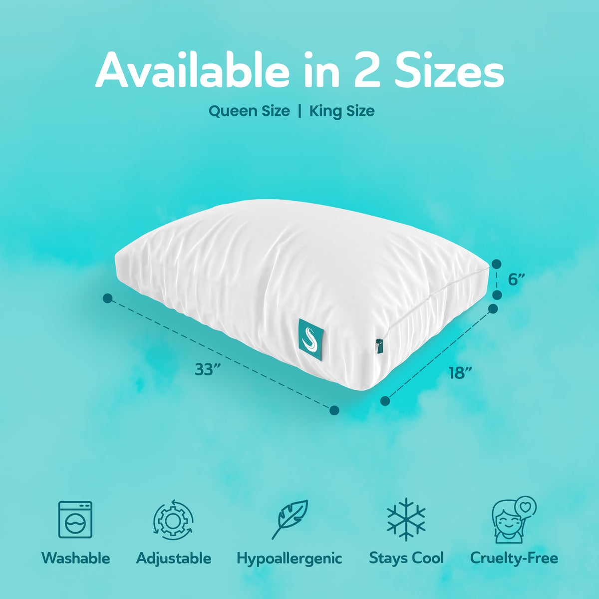 Sleepgram Bed Support Sleeping Pillow with Microfiber Cover, King Size, White