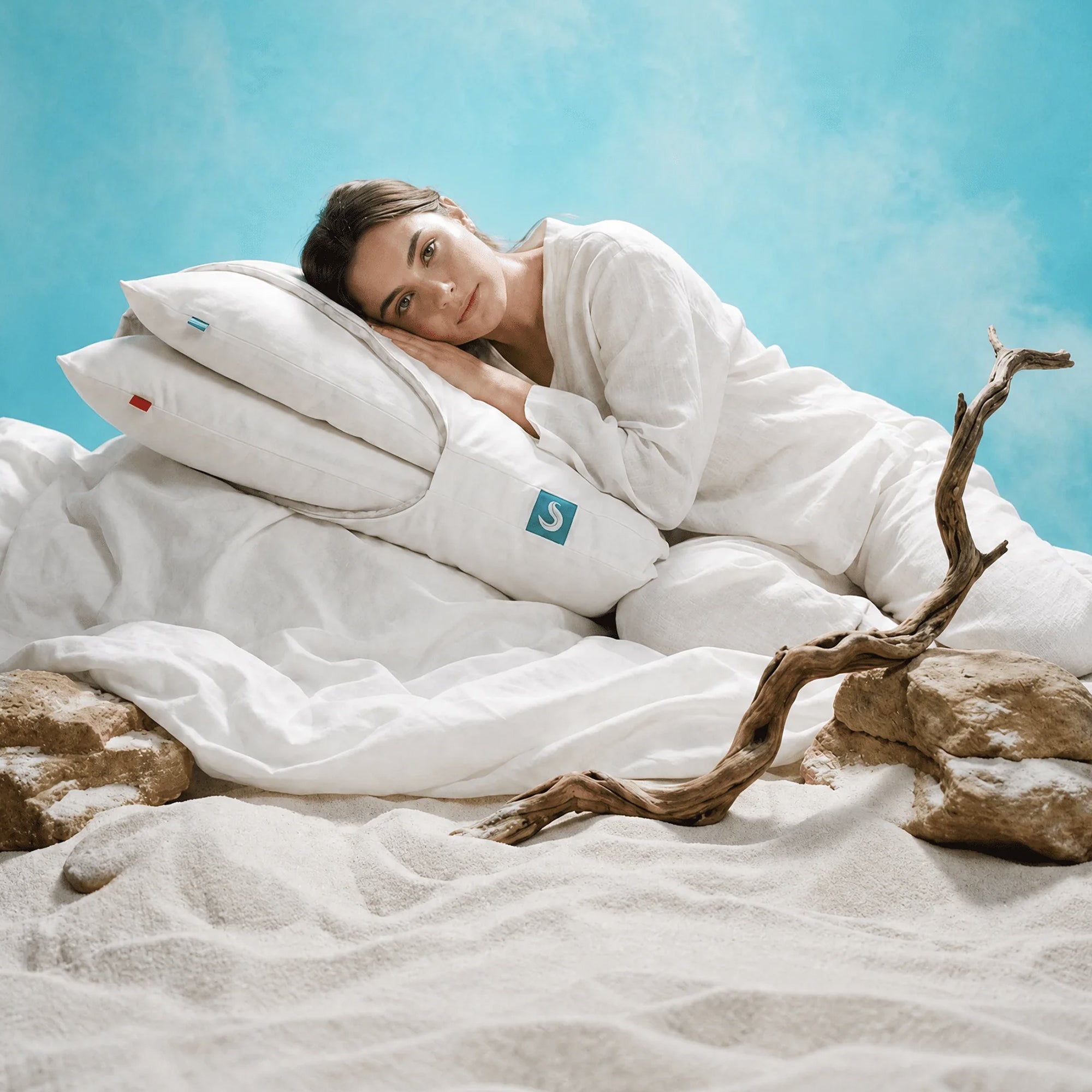 Sleepgram Bed Support Sleeping Pillow with Cover, Queen Size, White (2 Pack)