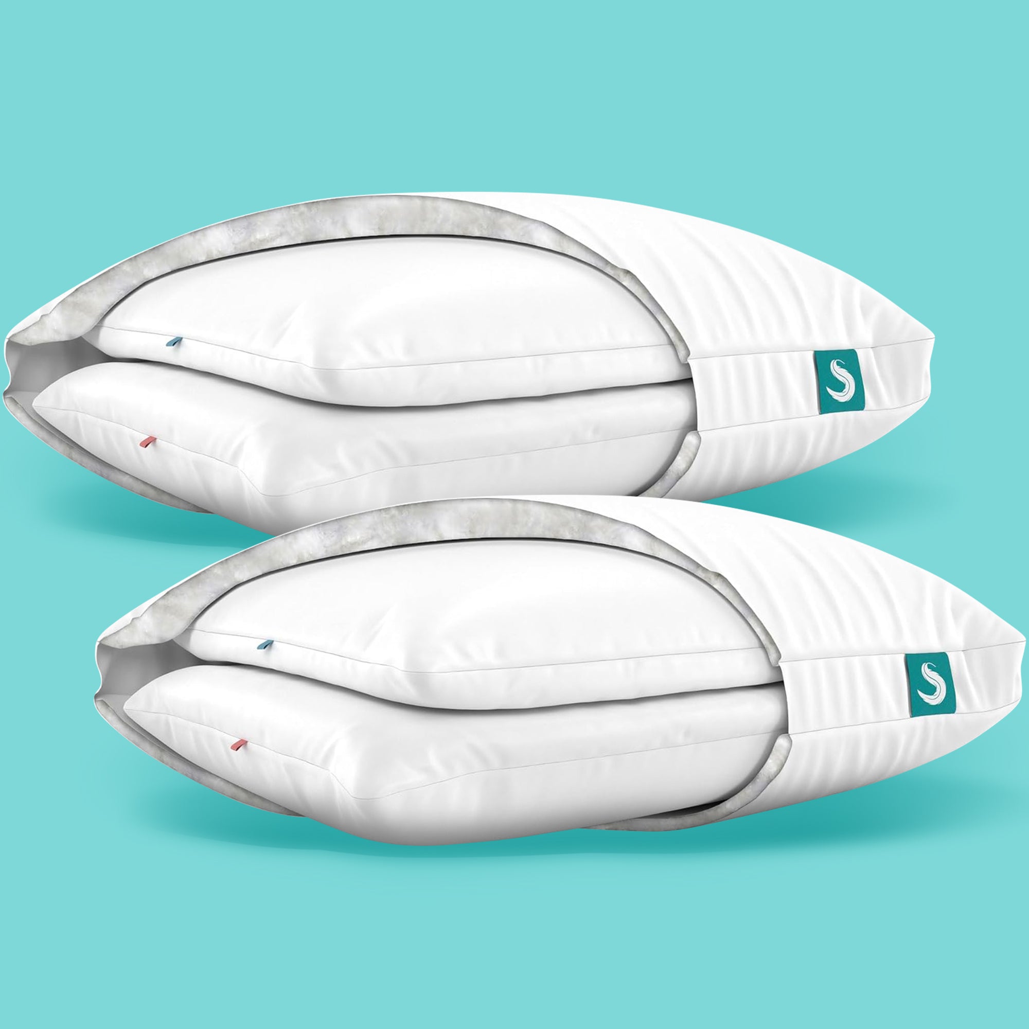 Sleepgram Bed Support Sleeping Pillow with Cover, King Size, White (2 Pack)