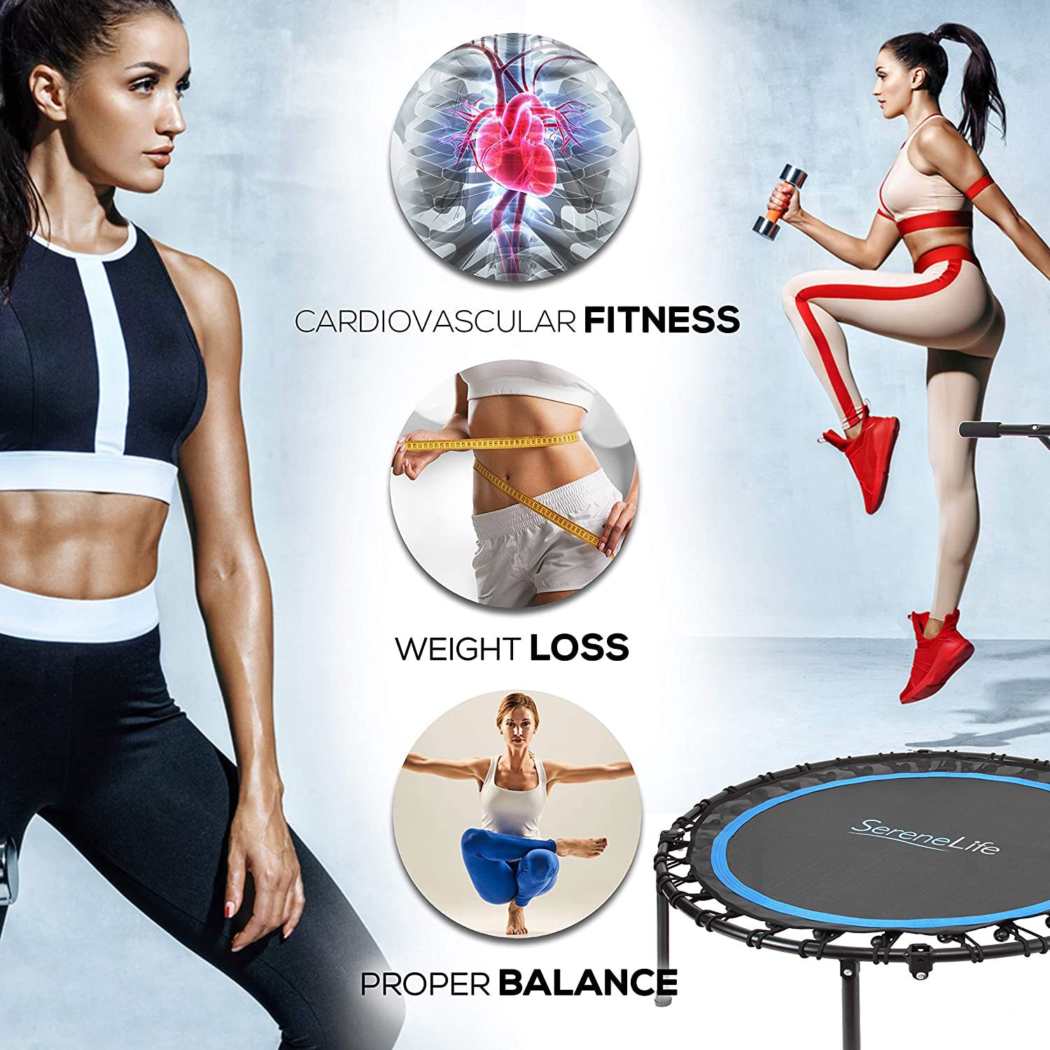 SereneLife 40" Indoor Outdoor Cardio Sports Trampoline with Handrail (For Parts) - VMInnovations