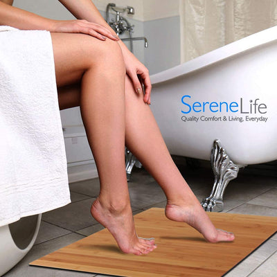 SereneLife Fold Up Non Slip Waterproof Natural Bamboo Bath Floor Mat (4 Pack)