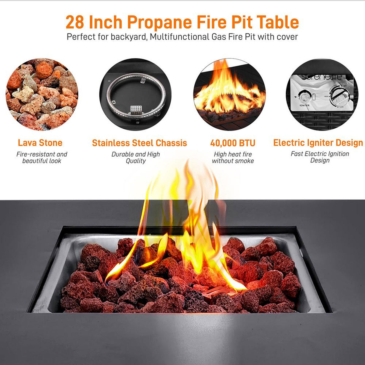 Serene Life SLFPS3 Propane Gas Outdoor Patio Fire Pit Table with Weather Cover