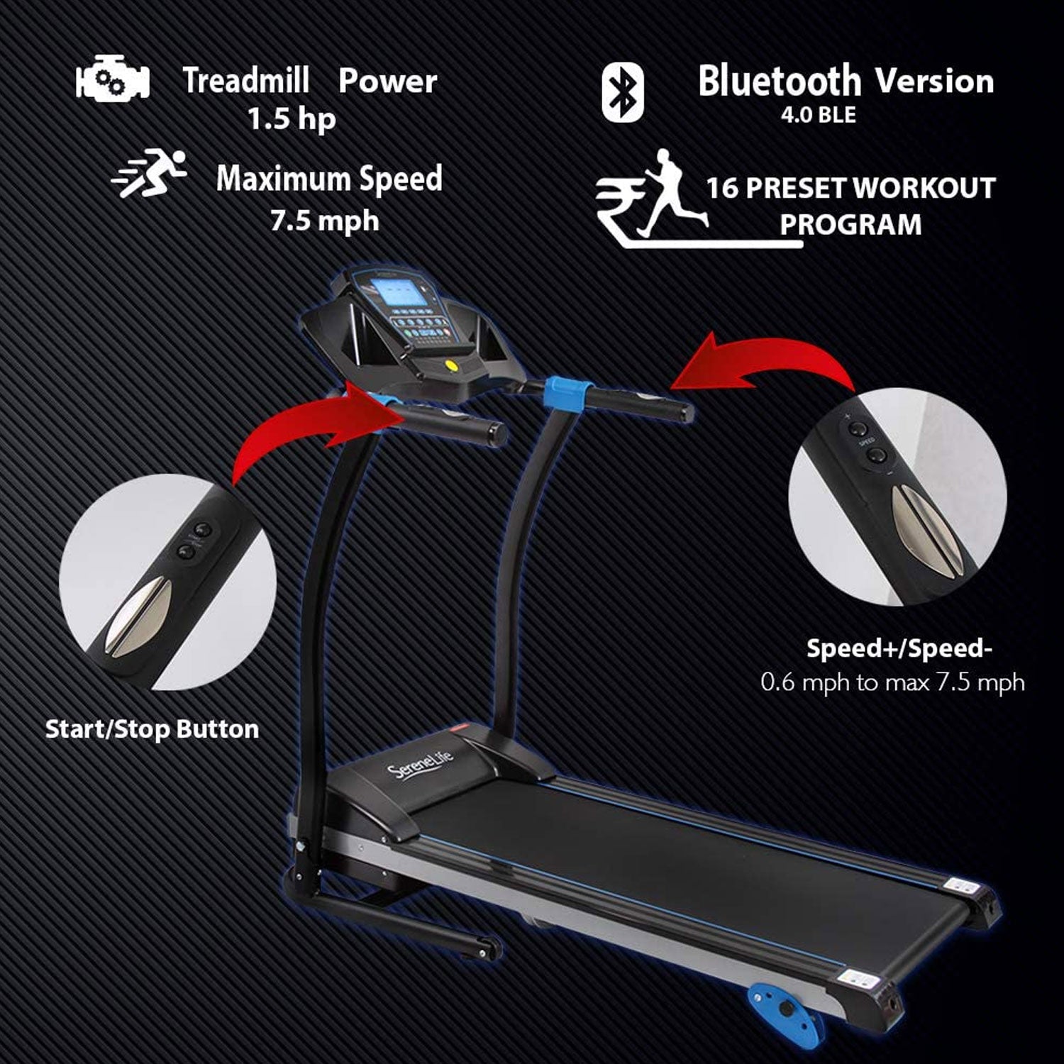SereneLife SLFTRD25 Home Gym Fitness Equipment Smart Digital Folding Treadmill - VMInnovations