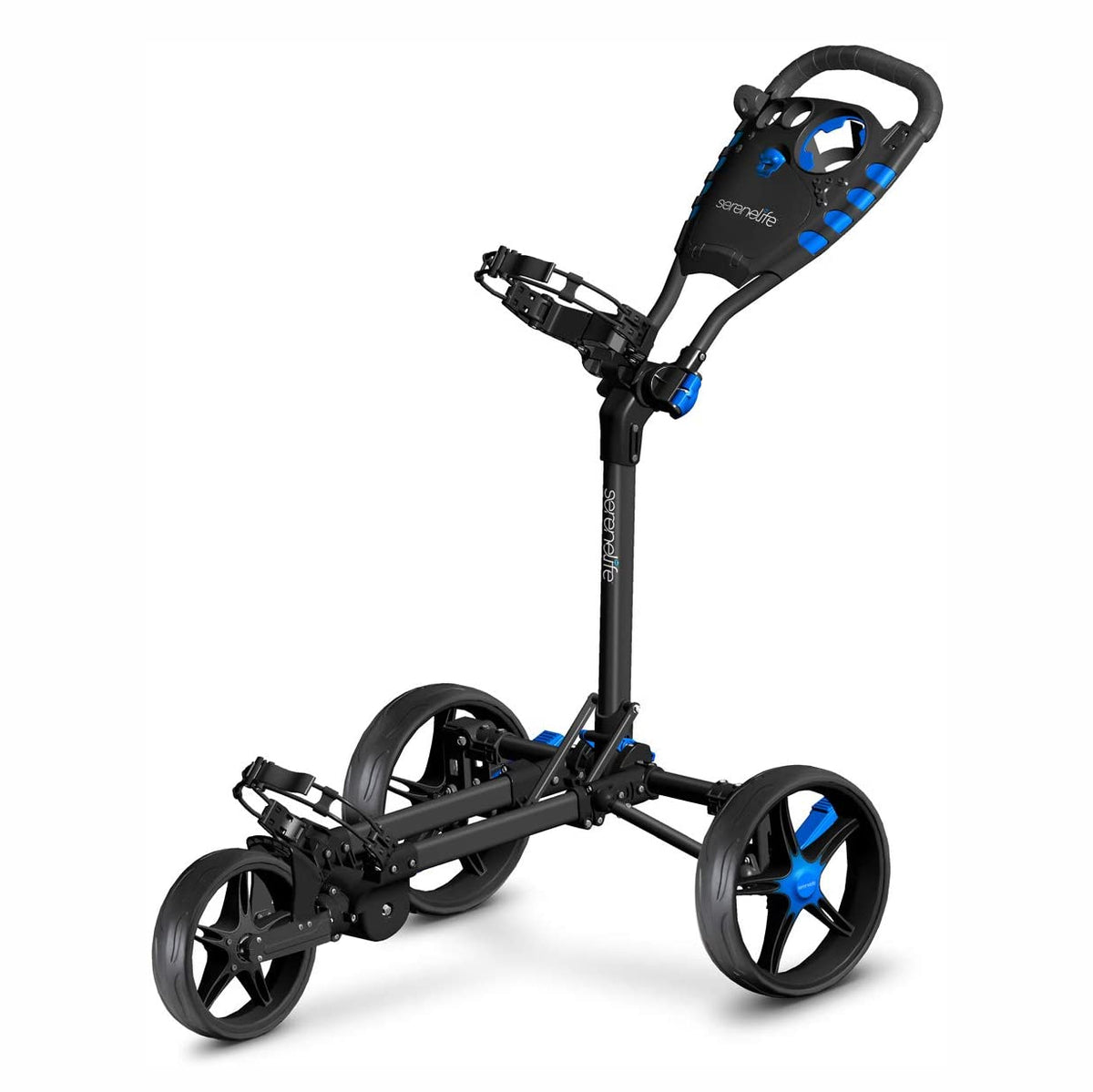 SereneLife 3 Wheel Folding Walking Golf Bag Push Cart Holder with Elastic Strap