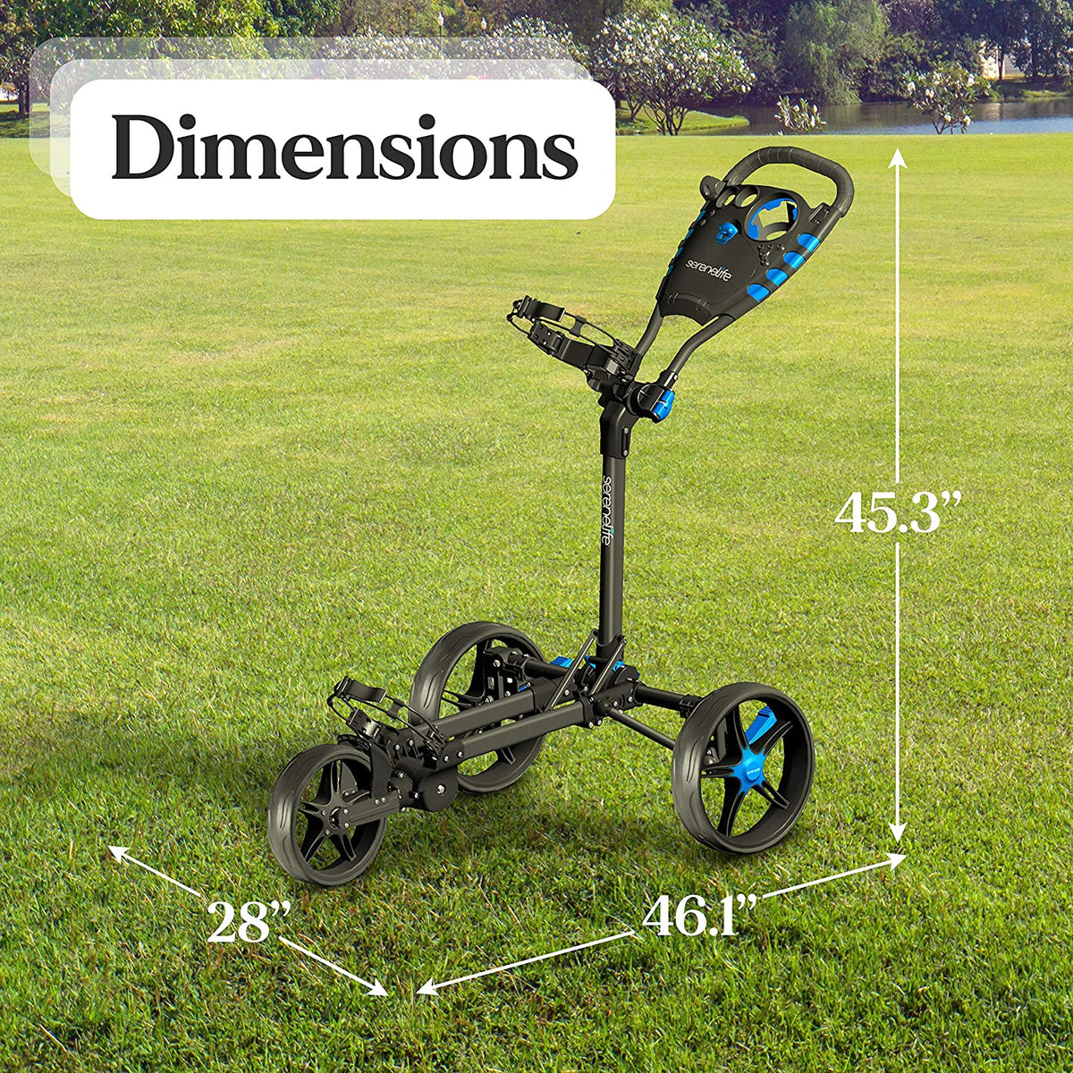 SereneLife 3 Wheel Folding Walking Golf Bag Push Cart Holder with Elastic Strap