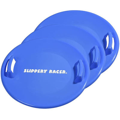Slippery Racer Downhill Pro 26 Inch Saucer Disc Winter Snow Sled, Blue (3 Pack)