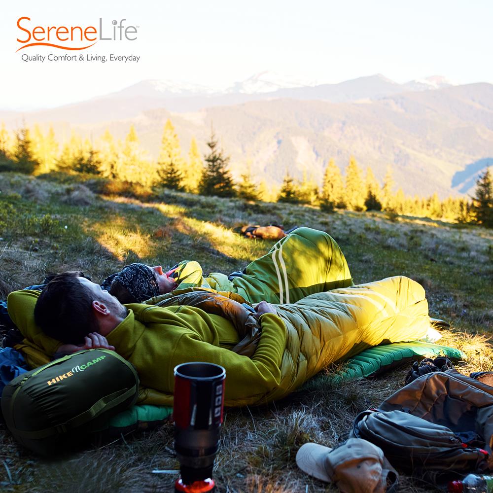 SereneLife 85 x 57.1 Inch Double Sleeping Bag with 2 Pillows, Green (Open Box)
