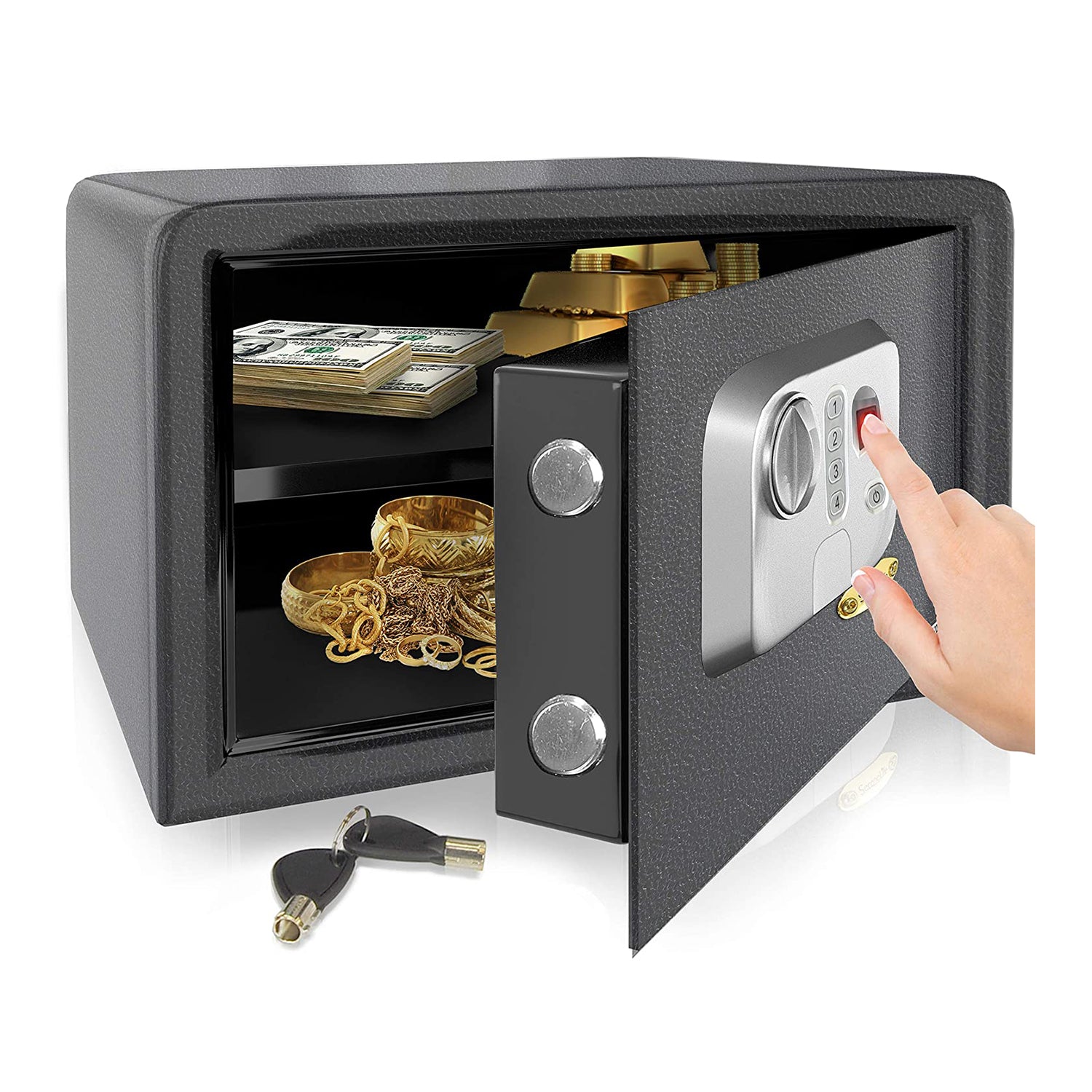 SereneLife SLSFE18FP Electronic Fingerprint Combination Safe Box, Black (2 Pack)