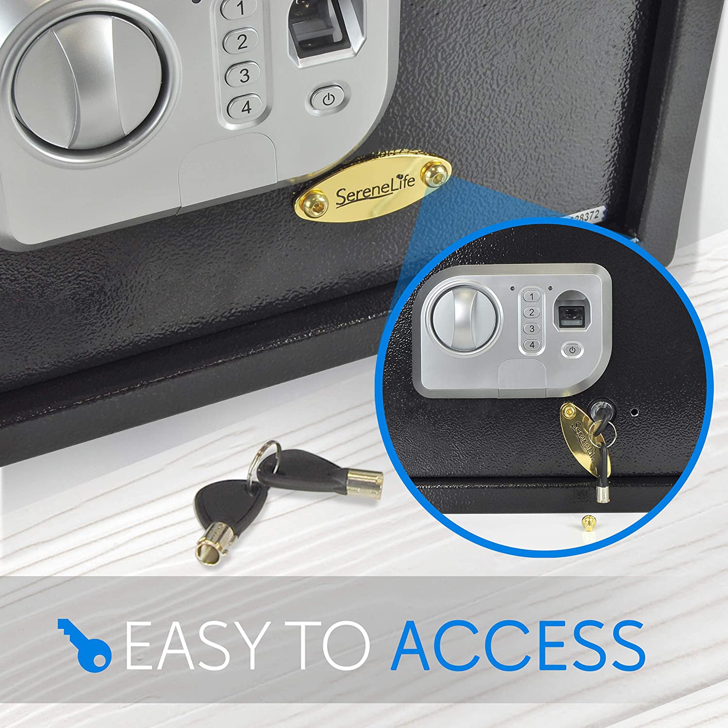 SereneLife SLSFE18FP Electronic Fingerprint Combination Safe Box w/ Keys, Black - VMInnovations
