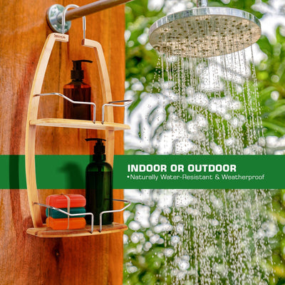 SereneLife 2 Tier Natural Bamboo Shelf Shower Caddy Bathroom Organizer (2 Pack)