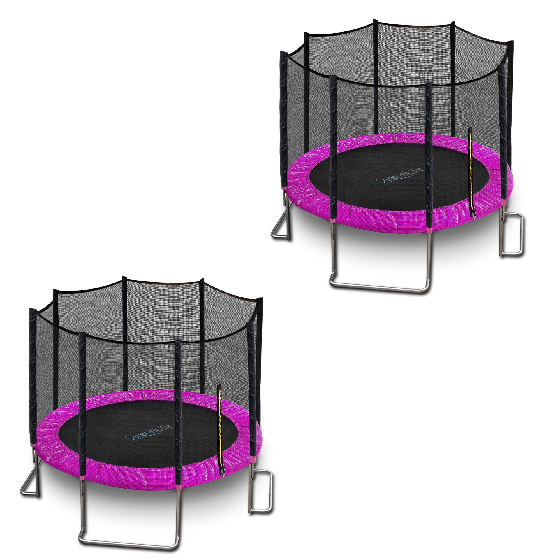 SereneLife 10 Foot Outdoor Trampoline and Safety Net for Kids, Pink (2 Pack) - VMInnovations