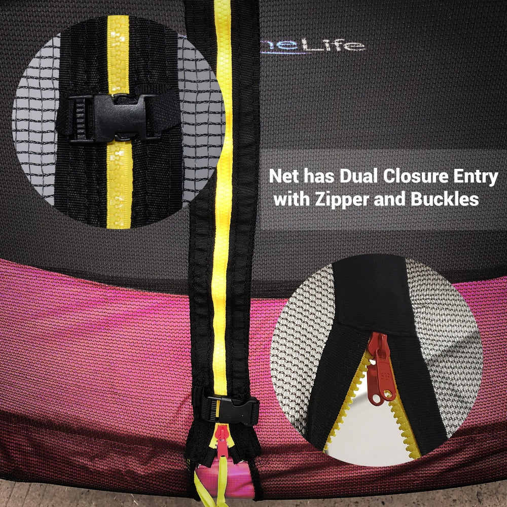 SereneLife 10 Foot Outdoor Trampoline and Safety Net Enclosure for Kids, Pink - VMInnovations