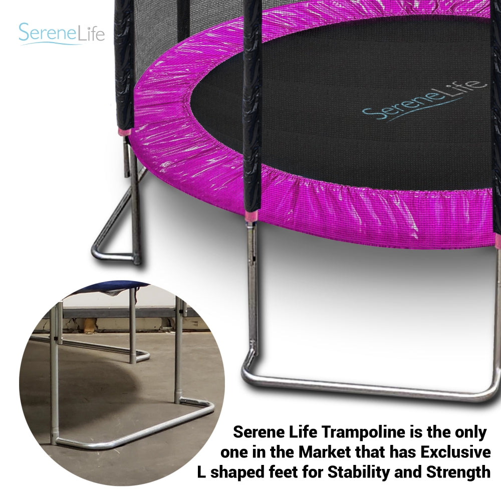 SereneLife 10 Foot Outdoor Trampoline and Safety Net Enclosure for Kids, Pink - VMInnovations