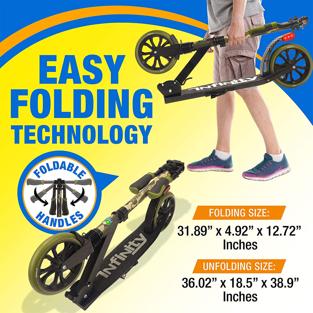 SereneLife SLTS13 Folding Kick Scooter with Large Wheels for Adults & Kids, Camo