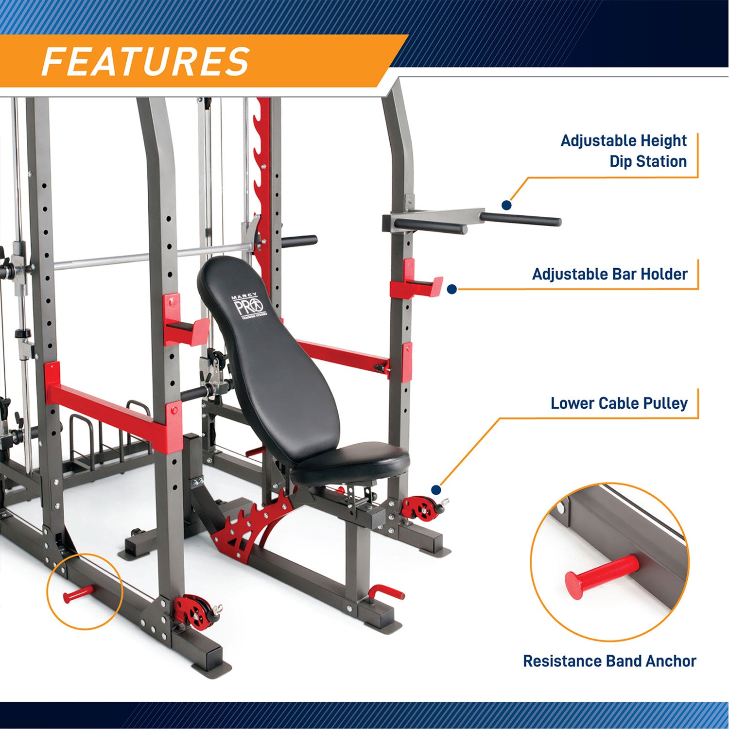 Marcy Pro Smith Machine Weight Bench Home Gym Total Body Workout Training System - VMInnovations
