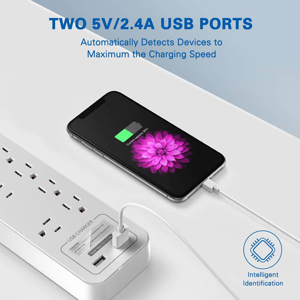 Huntkey Power Strip with 12 AC Sockets and 2 USB Charging Ports, White (3 Pack)