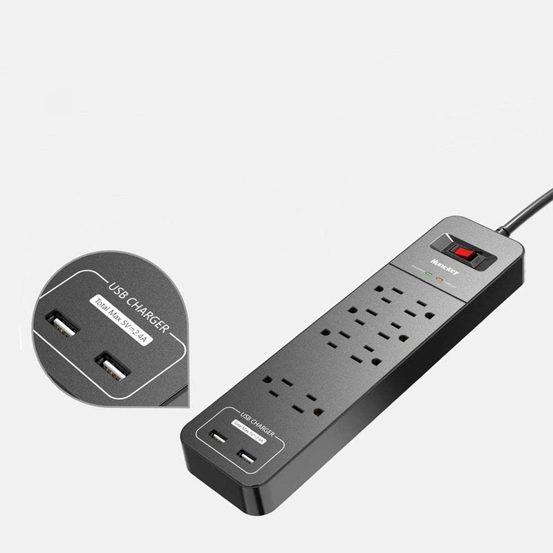Huntkey Power Strip w/ Heavy Duty Cord, 8 Sockets, & 2 USB Ports, Black (2 Pack)