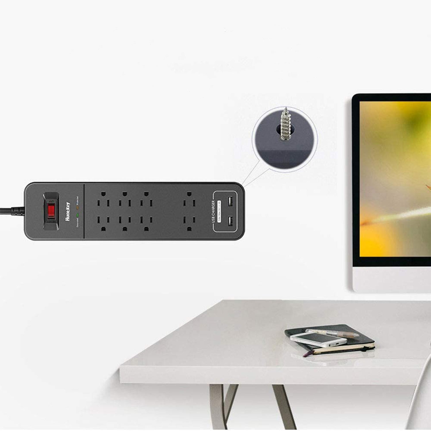 Huntkey Power Strip w/ Heavy Duty Cord, 8 Sockets, & 2 USB Ports, Black (3 Pack)