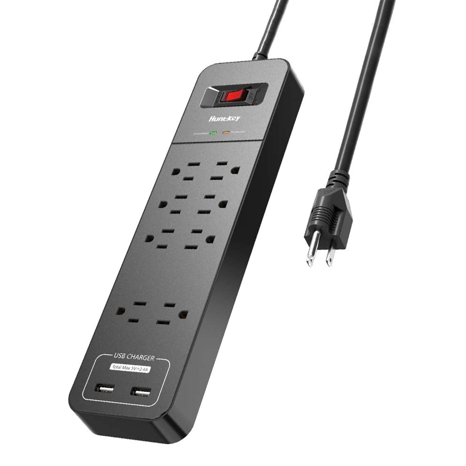 Huntkey Power Strip w/ Heavy Duty Cord, 8 Sockets, & 2 USB Ports, Black (3 Pack)