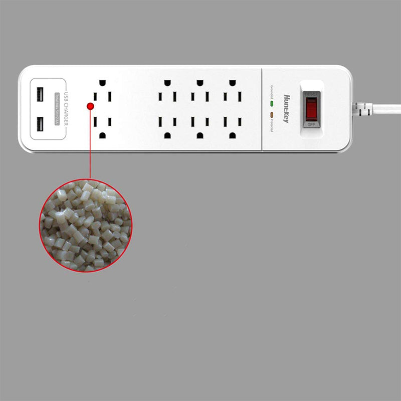 Huntkey Power Strip w/ Heavy Duty Cord, 8 Sockets, & 2 USB Ports, White (4 Pack)
