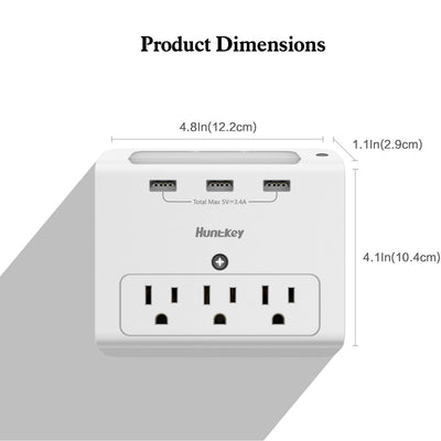 Huntkey Wall Mount Outlet with 3 2.1 Amp USB Ports and Outlets, Gray (4 Pack)