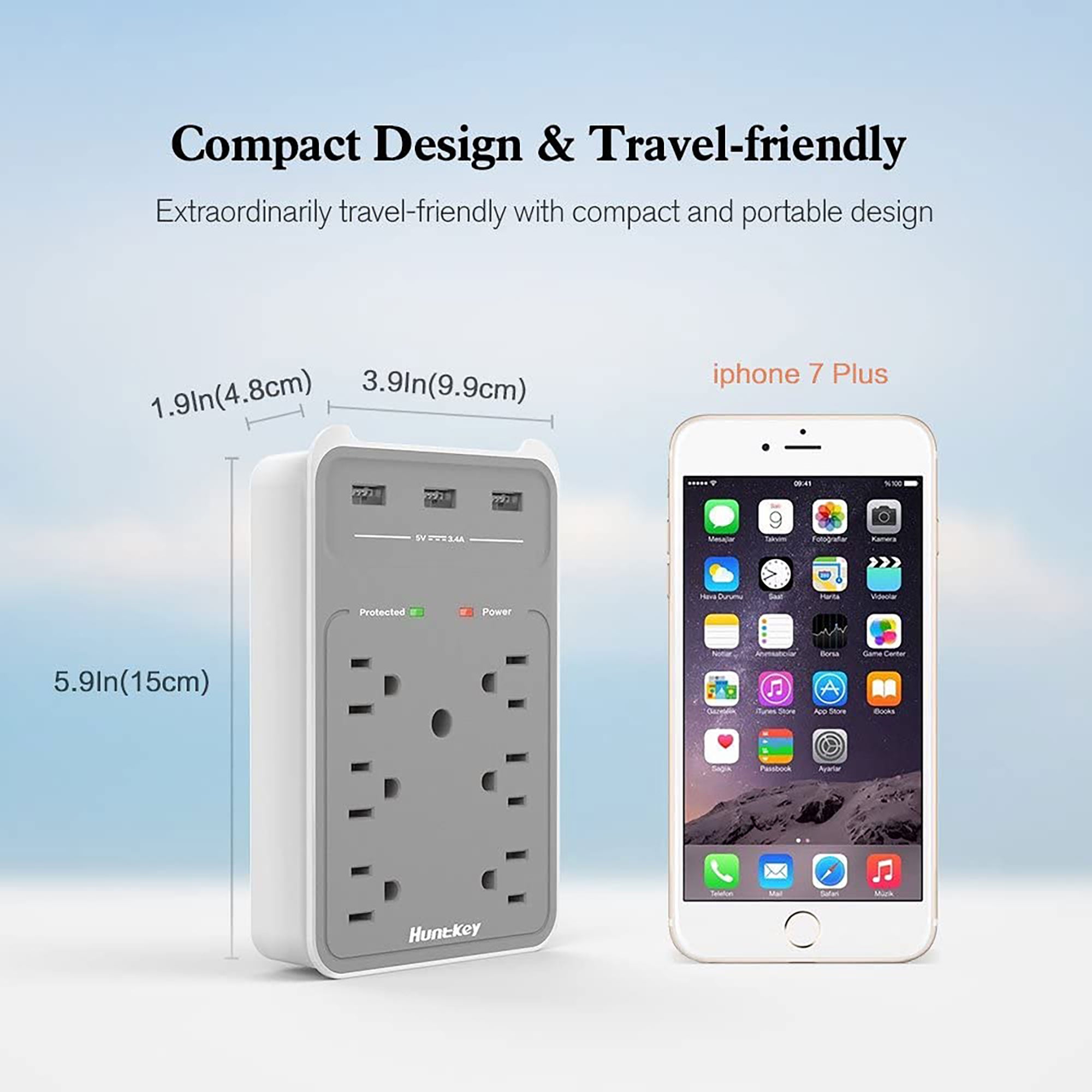 Huntkey Surge Protecting Wall Outlet 6 AC Plugs and 3 USB Ports (Open Box)