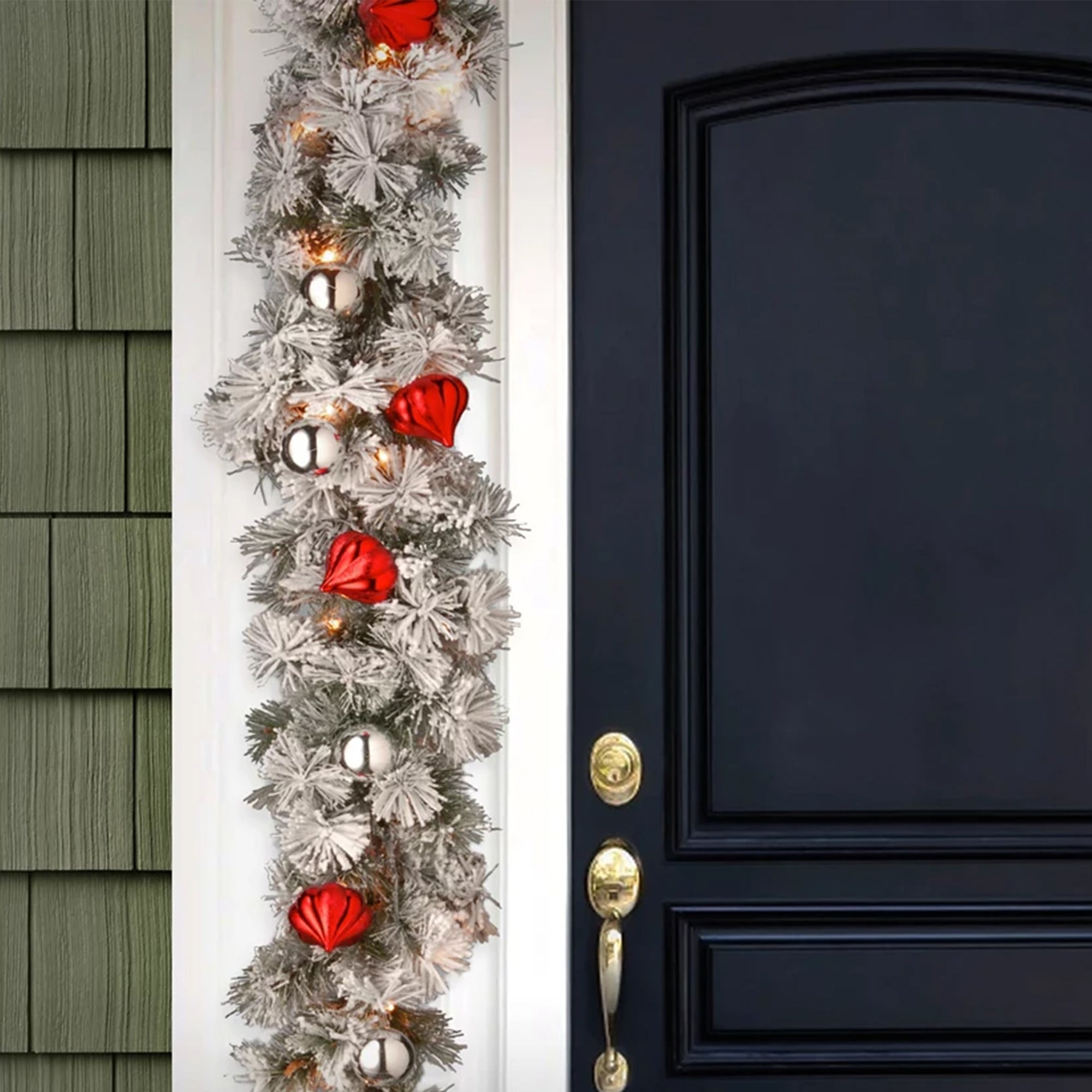 National Tree Company Snowy Bristle Pine 9' Pre-Lit Garland, Lights, & Ornaments