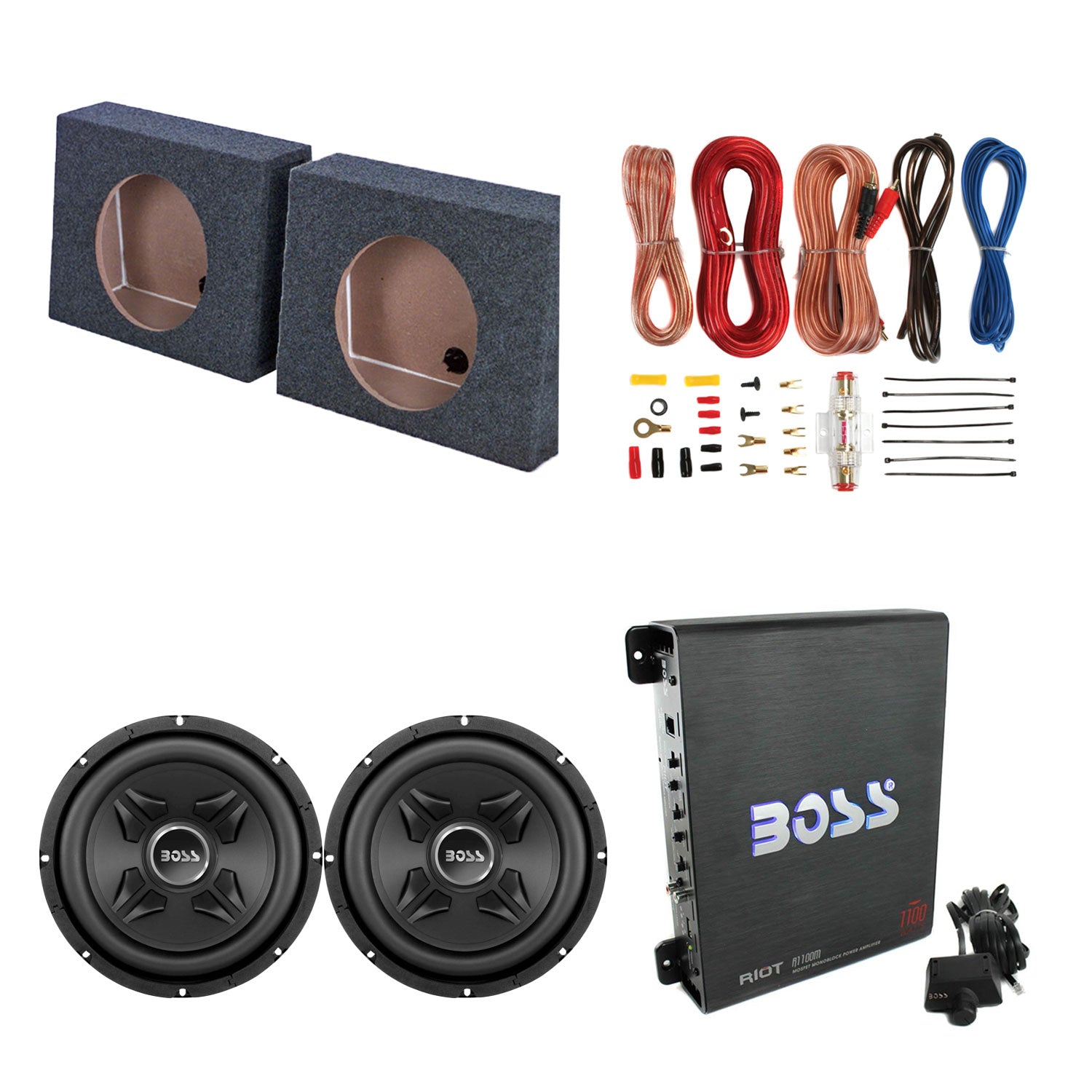 Soundstorm Wire Kit, BOSS CXX10 Speaker (2 Pack), Mono Amp, & QPower Sub Boxes - VMInnovations