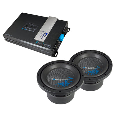 SoundStream 5000W Amplifier and 500W 8 Inch Subwoofer, Blue and Black (2 Pack)
