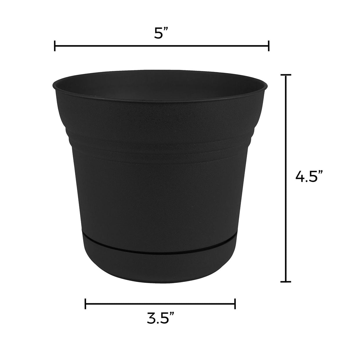 Bloem Saturn 5 Inch Planter Pot w/ Matching Saucer, Black (Open Box)
