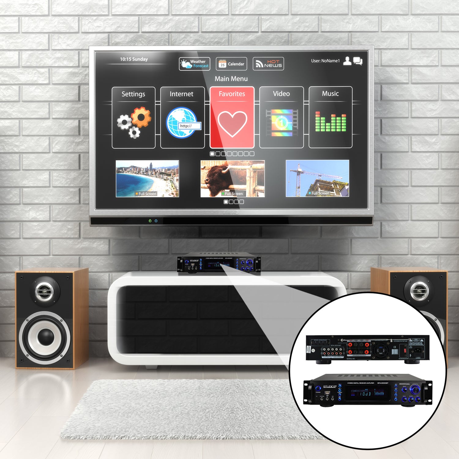 Studio Z SPA-3000BT Digital Home Audio Hybrid Radio Receiver 2 Channel Amplifier