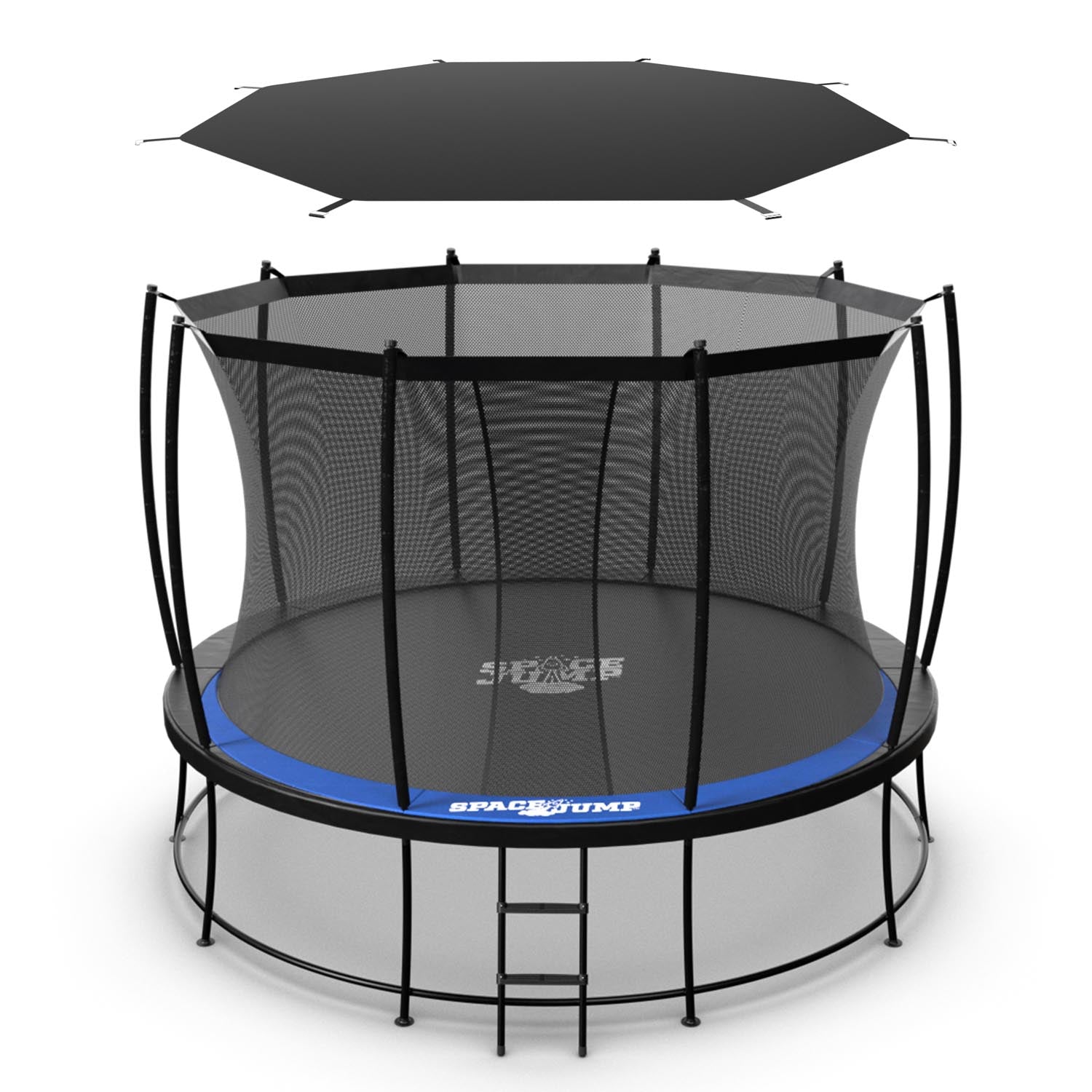 SpaceJump Astro 12' Round Outdoor Trampoline with Safety Net & Eclipse Sun Shade
