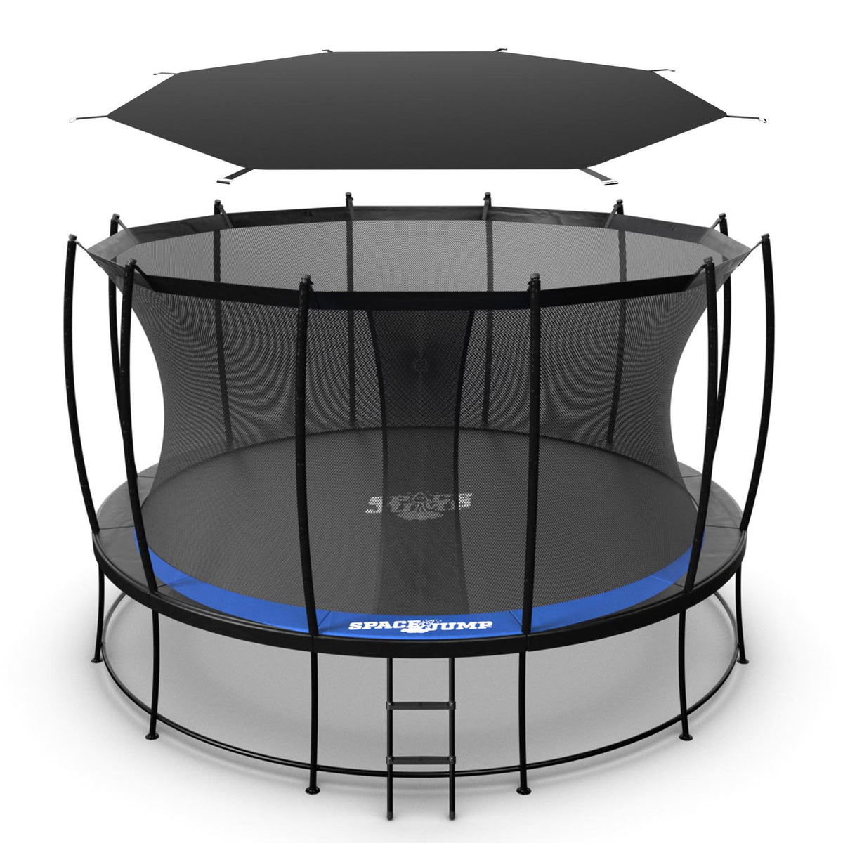 SpaceJump Astro 14' Round Outdoor Trampoline with Safety Net & Eclipse Sun Shade
