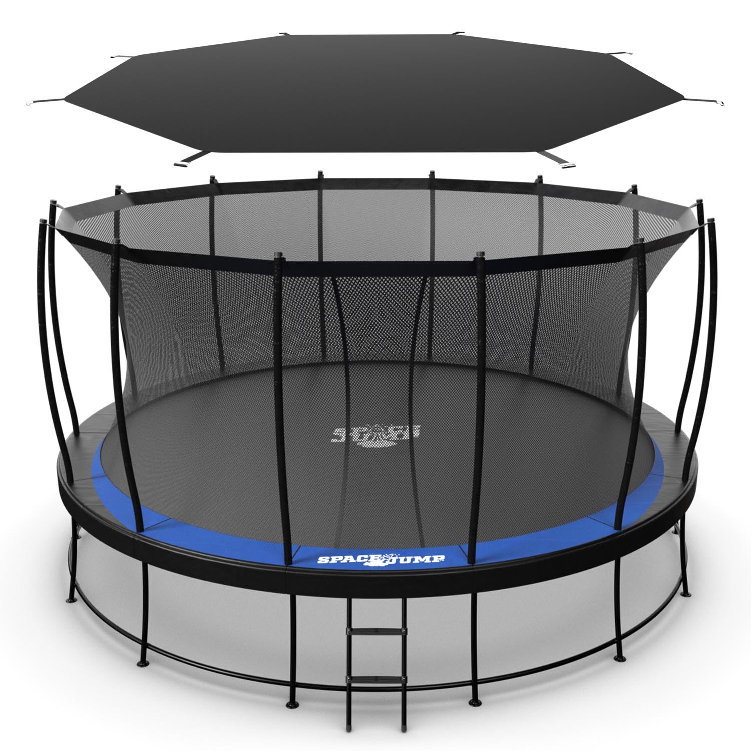 SpaceJump Astro 16' Round Outdoor Trampoline with Safety Net & Eclipse Sun Shade