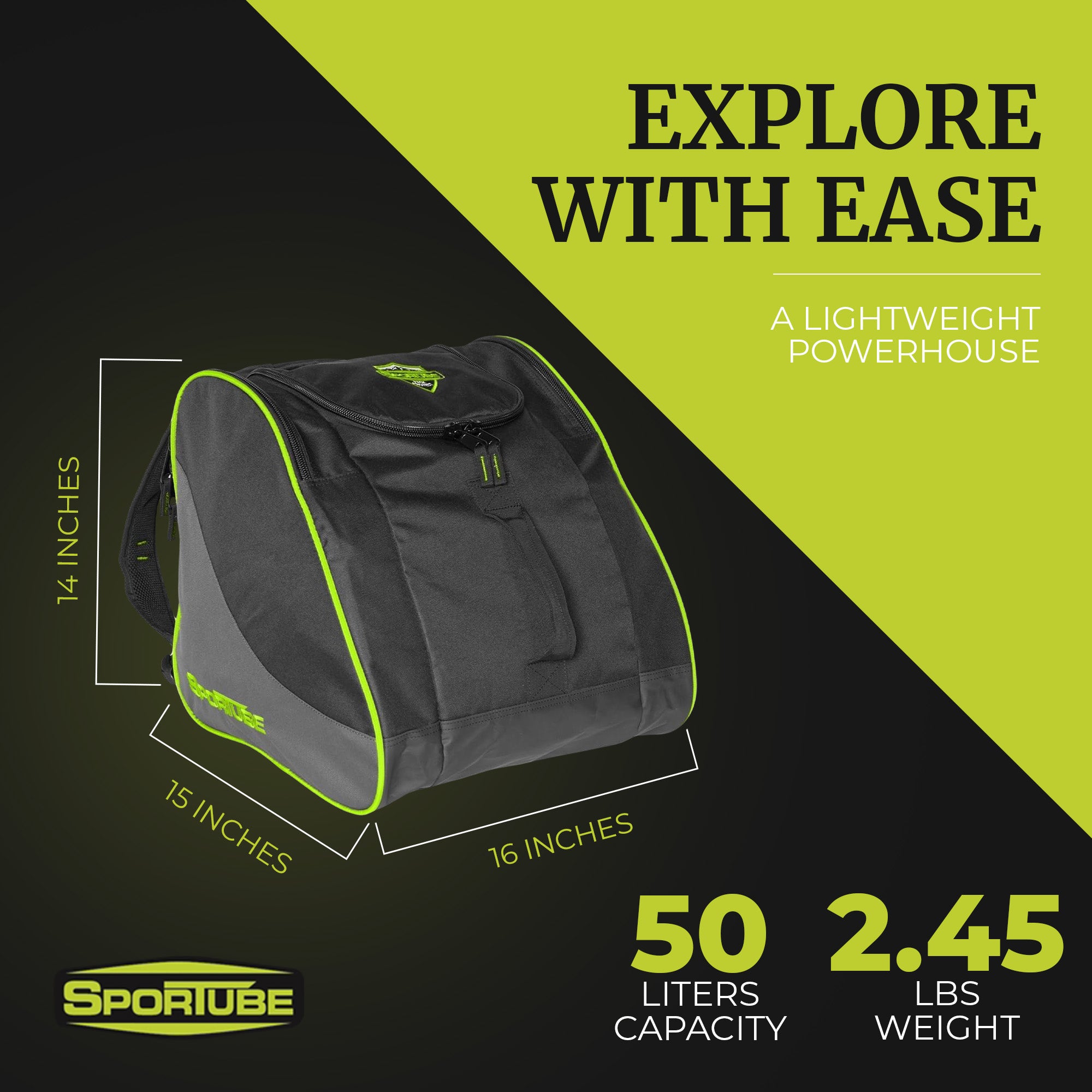Sportube Traveler 50 Liter Padded Ski Boot & Gear Backpack Bag, Green/Black - VMInnovations