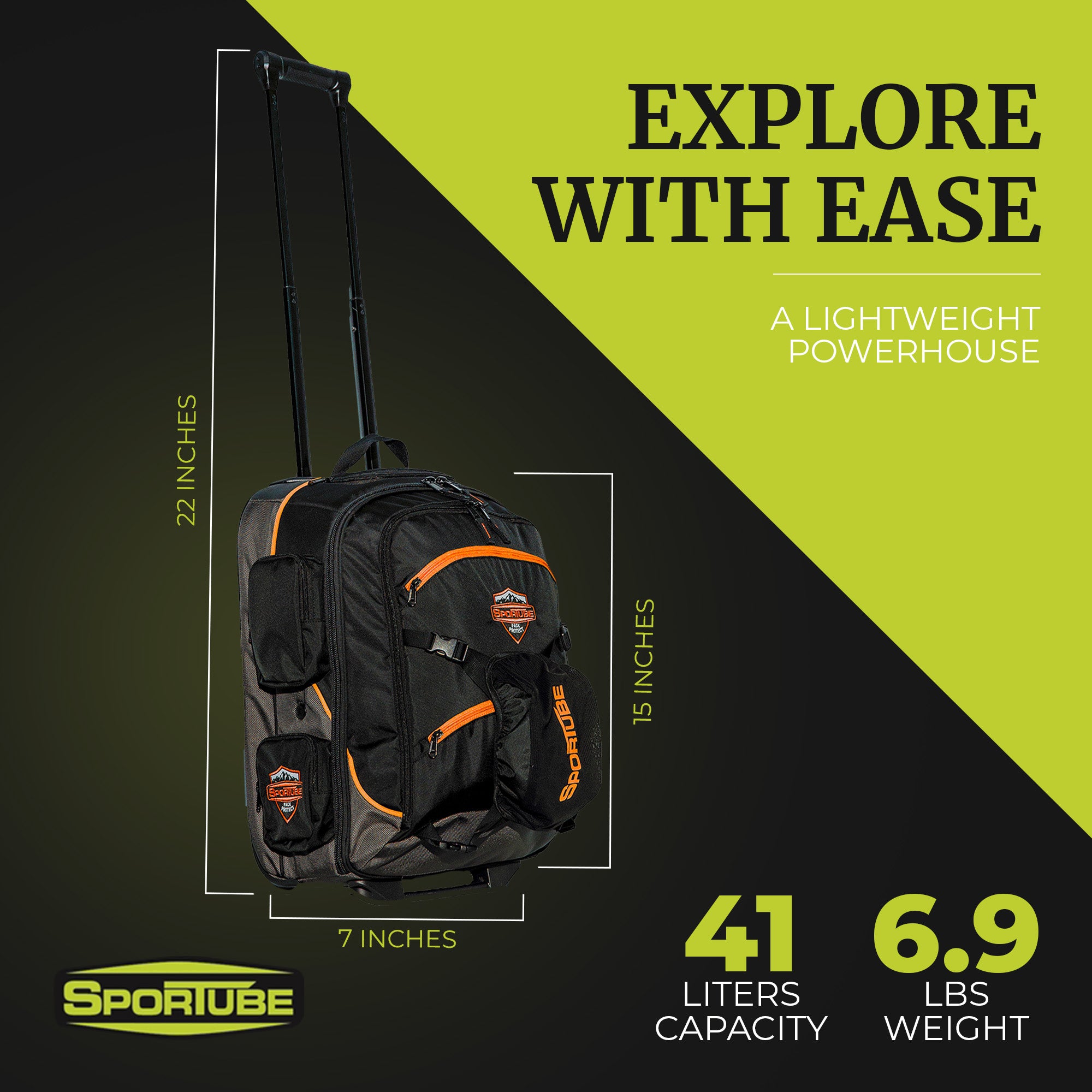 Sportube Cabin Cruiser Wheeled Carry On Padded Gear & Travel Boot Bag, Orange - VMInnovations