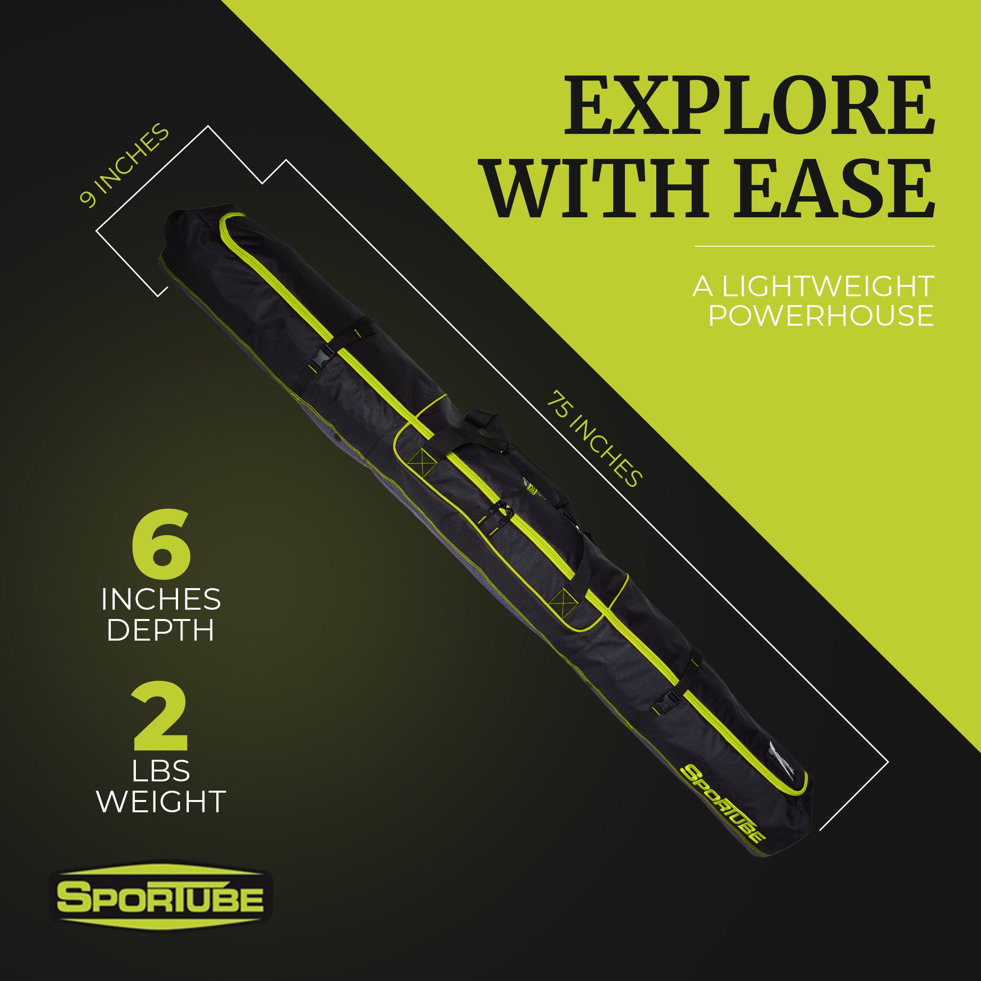 Sportube Traveler Padded 6' Single Pair Ski & Pole Luggage Bag, Blk/Green (Used) - VMInnovations