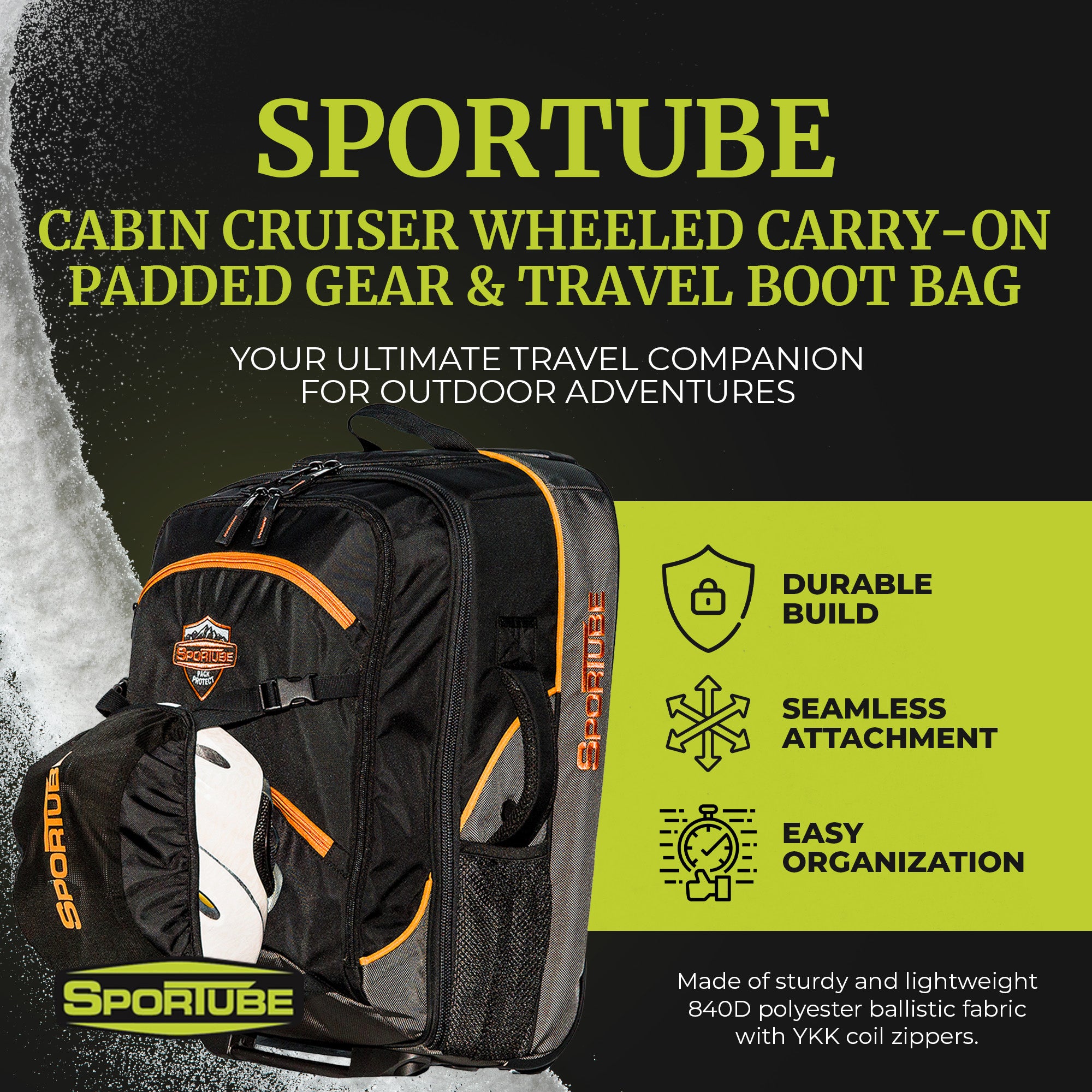 Sportube Cabin Cruiser Wheeled Carry On Padded Gear & Travel Boot Bag, Orange - VMInnovations