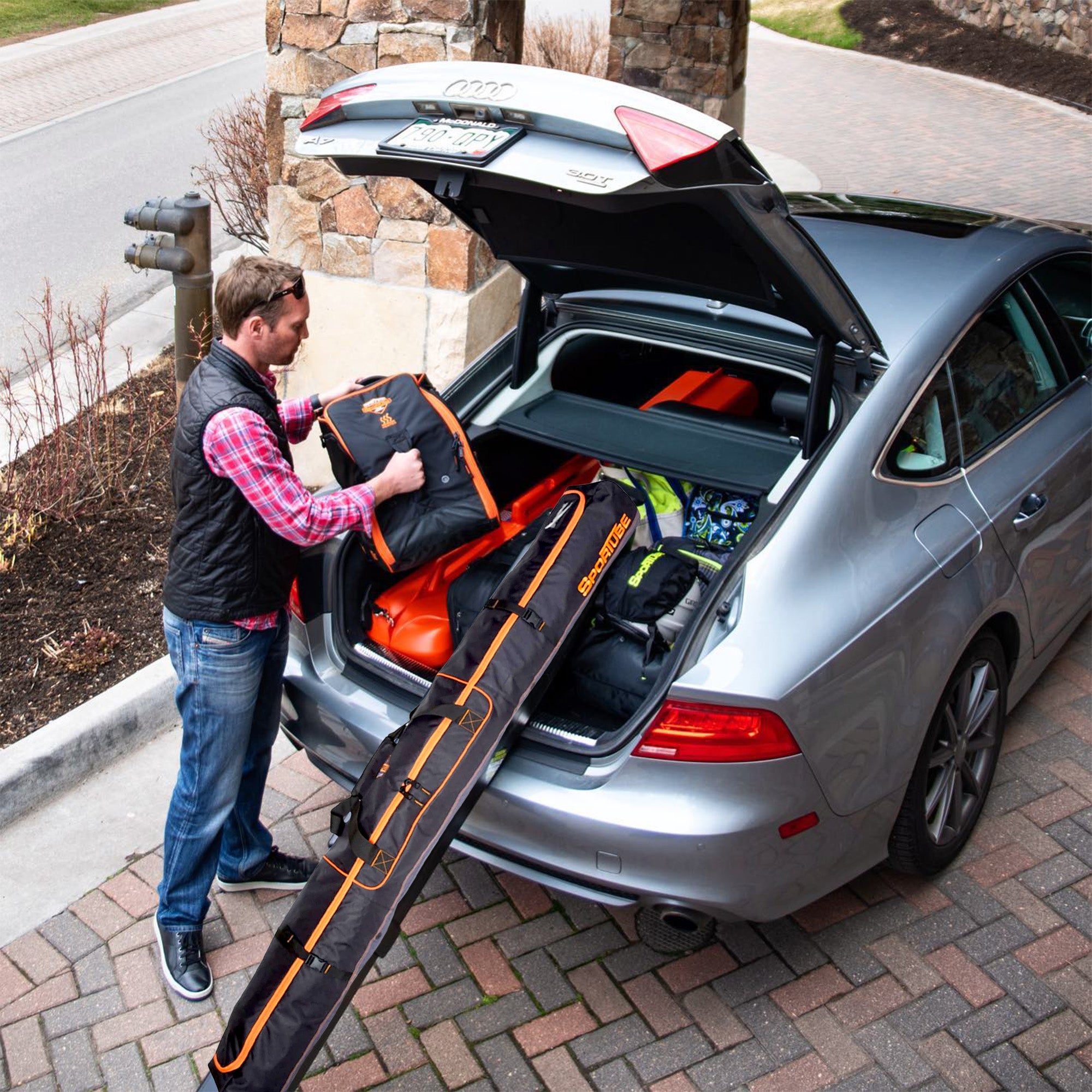 Sportube Traveler Padded 6 Foot Single Pair Ski & Pole Luggage Bag, Black/Orange - VMInnovations