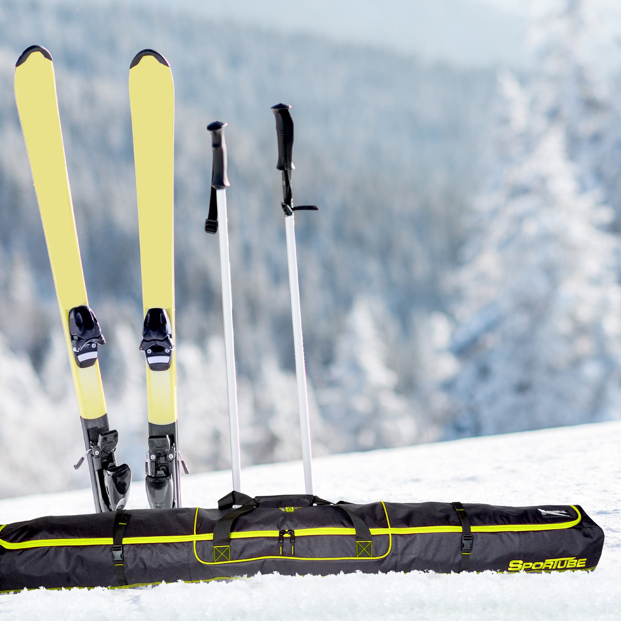 Sportube Traveler Padded 6' Single Pair Ski & Pole Luggage Bag, Blk/Green (Used) - VMInnovations