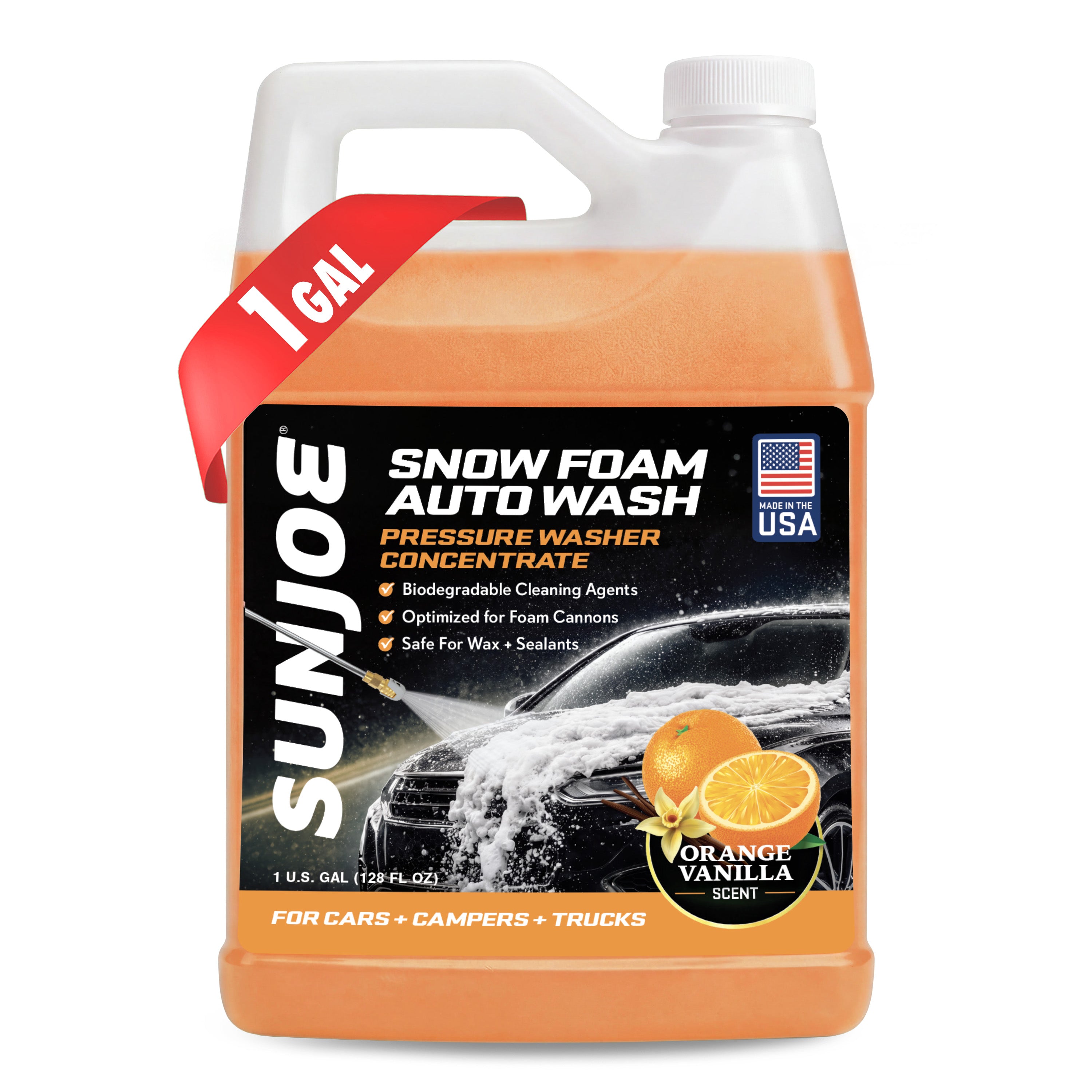 Sun Joe Premium Snow Foam Car Soap Cleaner, 1 Gal, Orange-Vanilla, SPX-FCS1G-CRM - VMInnovations