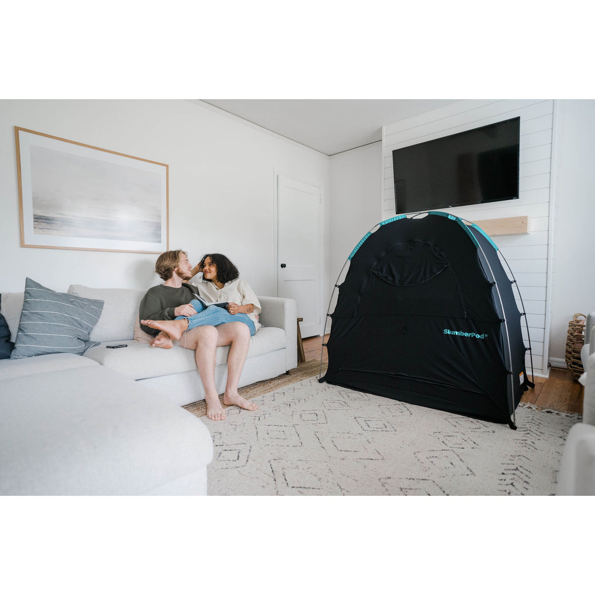 SlumberPod Privacy Pod Blackout Travel Sleep Space, 4 Months & Up, Black/Blue - VMInnovations