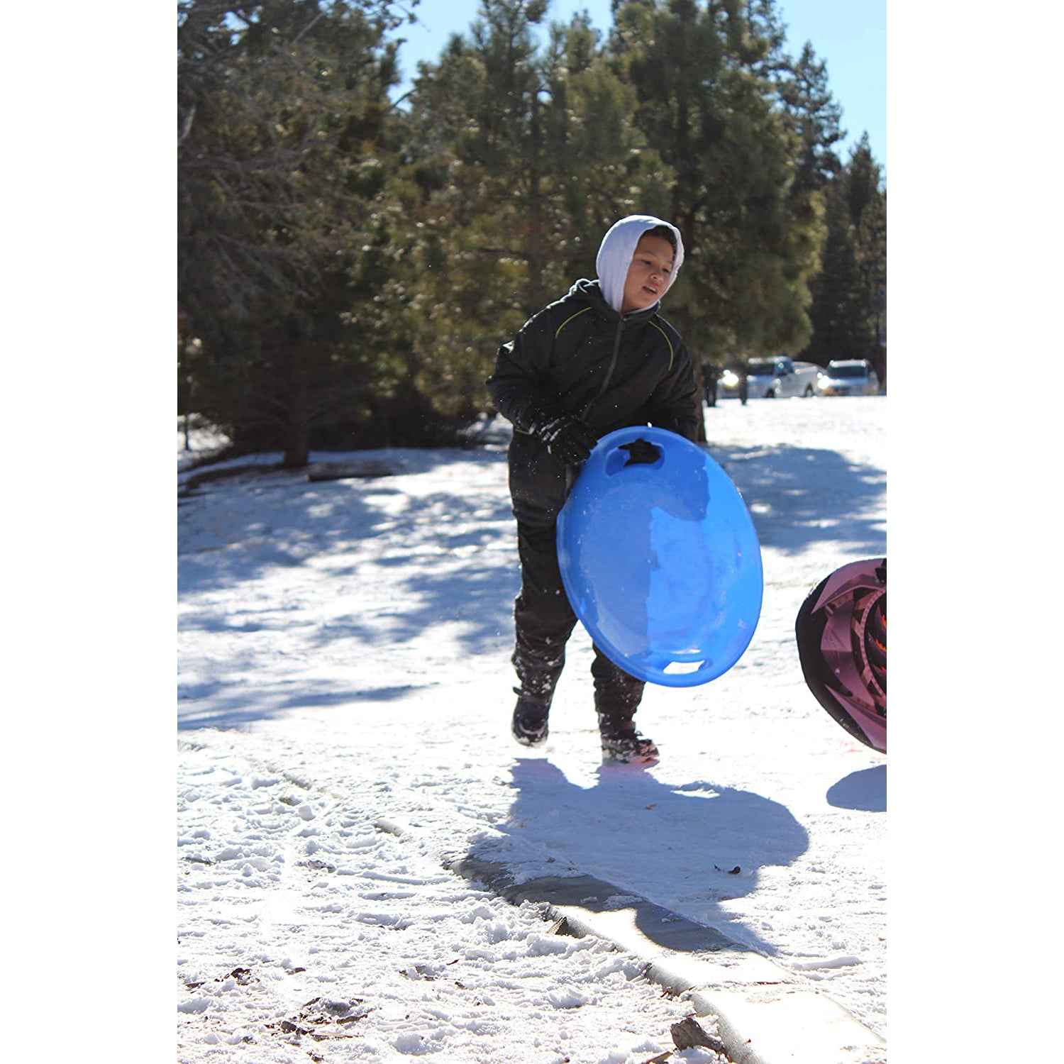 Slippery Racer Downhill Pro Adults and Kids Plastic Disc Snow Sled, Red (3 Pack)