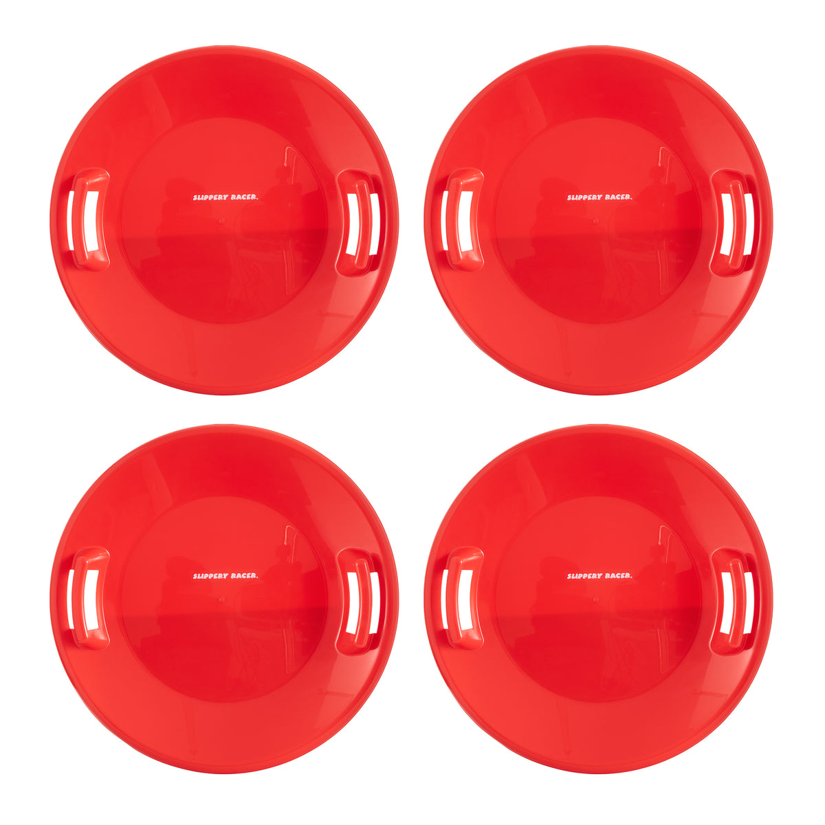Slippery Racer Downhill Pro Adults and Kids Saucer Disc Snow Sled, Red (4 Pack)