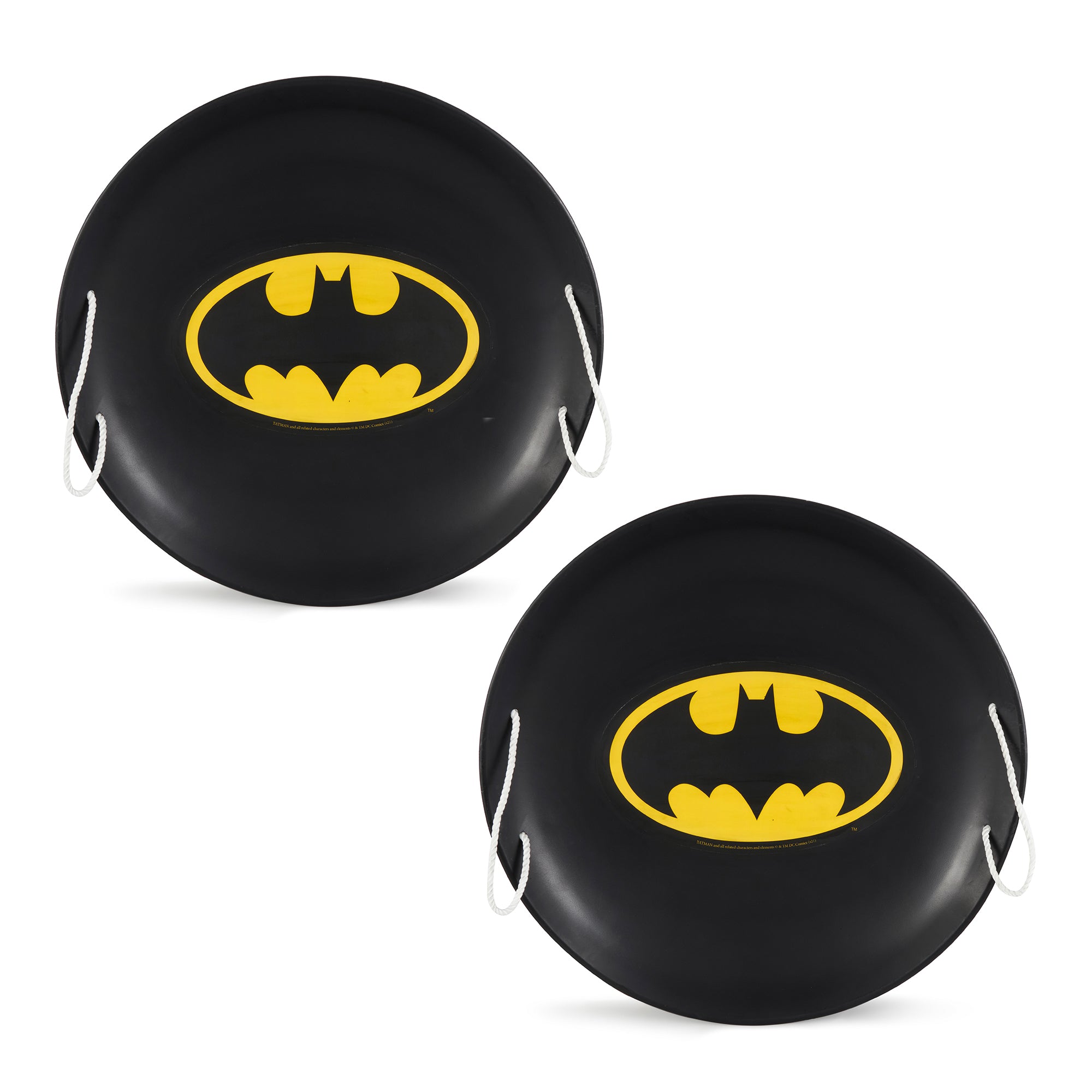 Slippery Racer 26 Inch Batman Metal Saucer Sled w/ Rope Handles, Black (2 Pack)