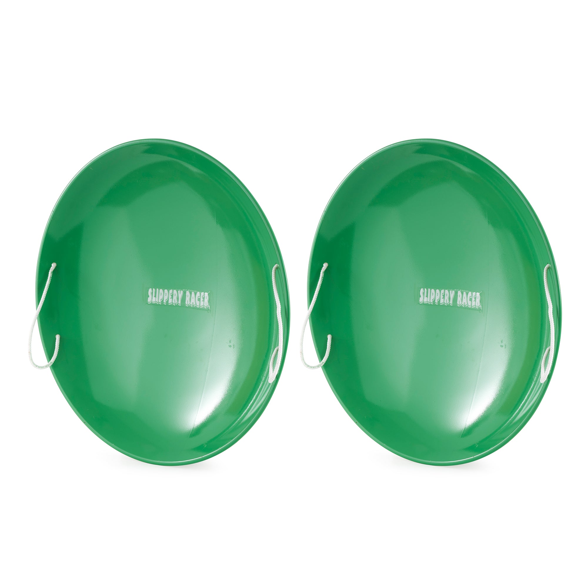 Slippery Racer ProDisc 26 Inch Metal Saucer Sled w/ Rope Handles, Green (2 Pack)